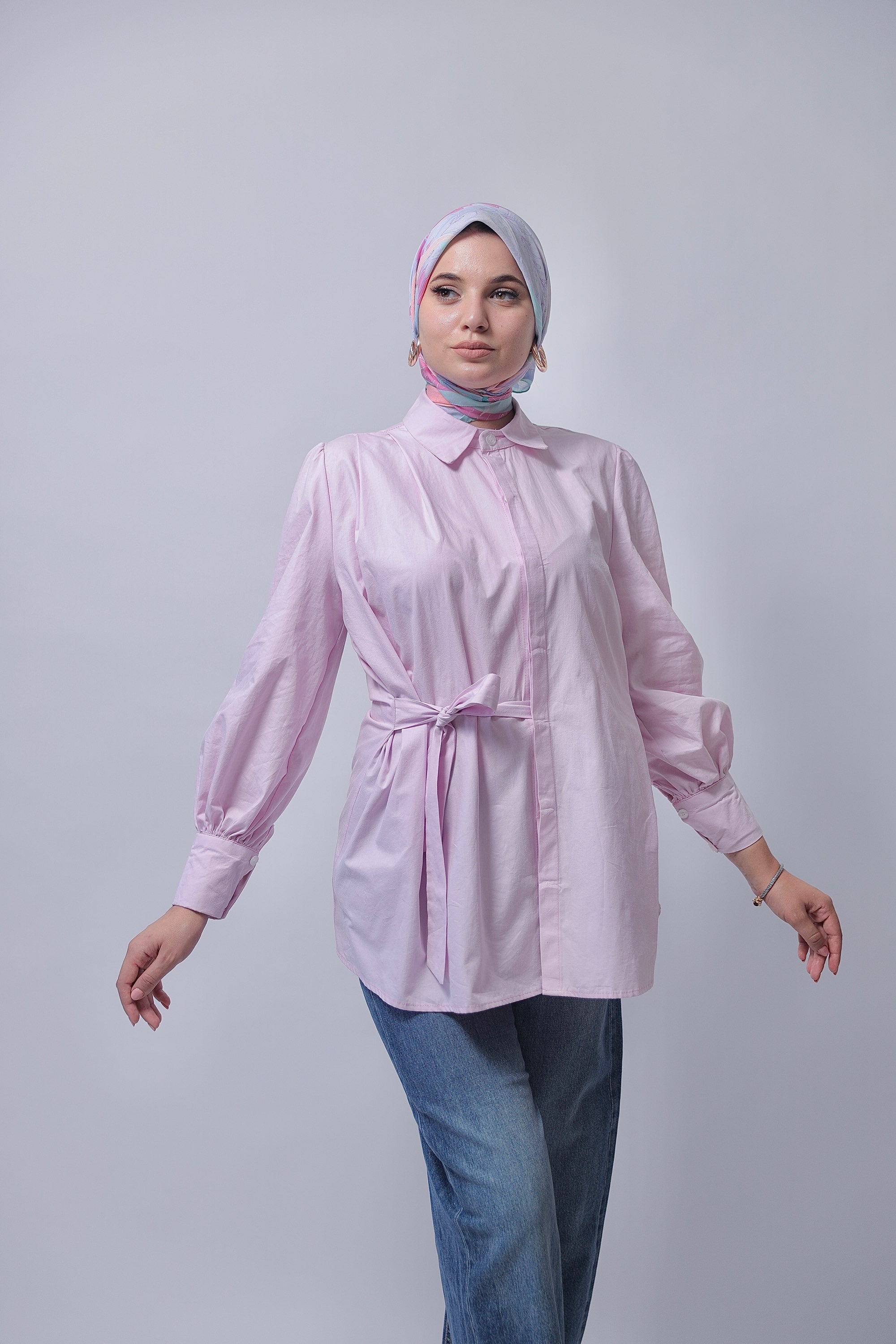 Chemise popeline à noeud – Chemise femme Labelnou – vue 2 الصورة الرئيسية