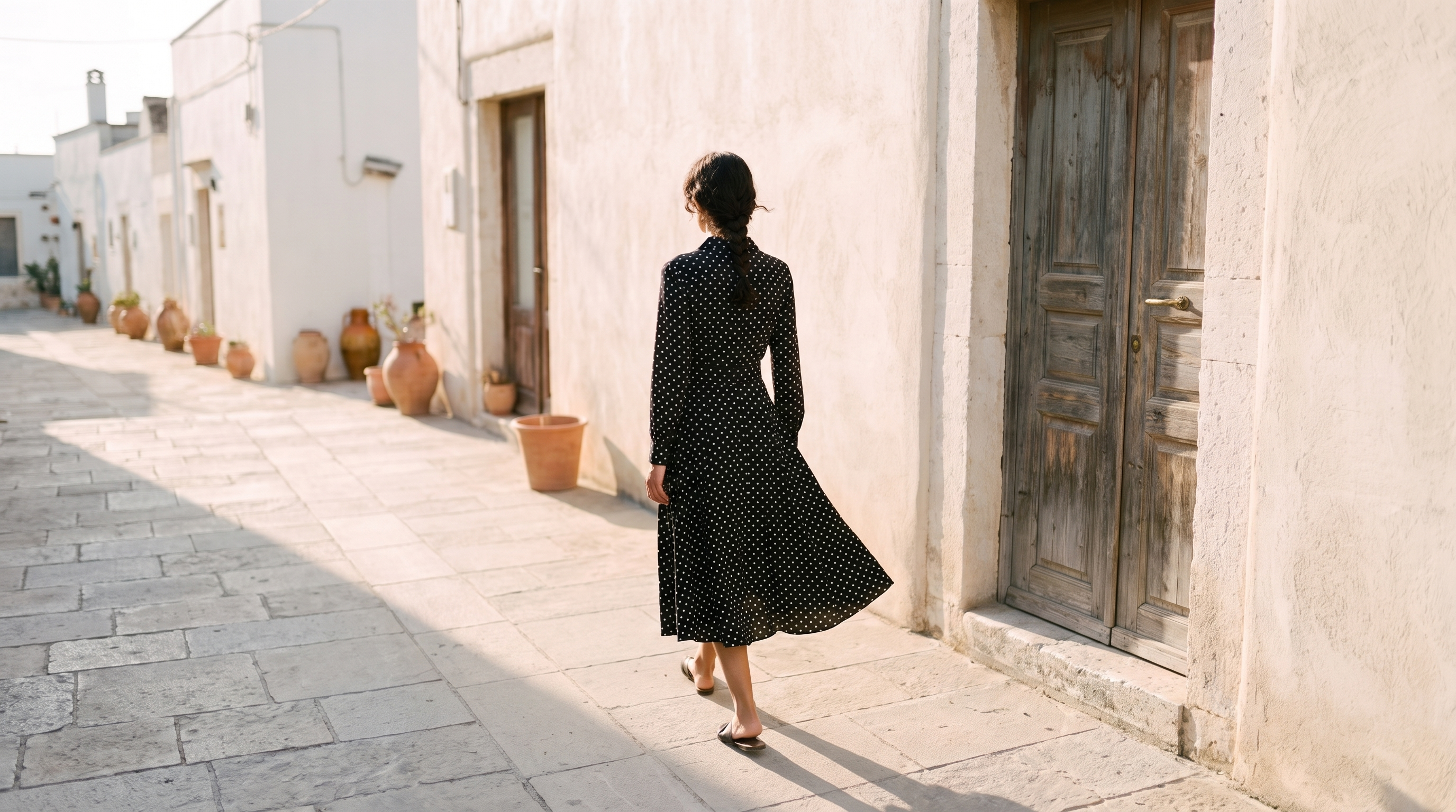 Labelnou — The Rosalie Polka Dress, éditorial village méditerranéen