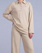 Ligne Polo Labelnou : polo femme manches longues, coloris beige