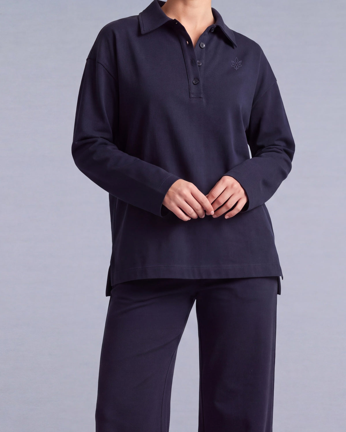 Ligne Polo Labelnou : polo femme manches longues, coloris bleu marine