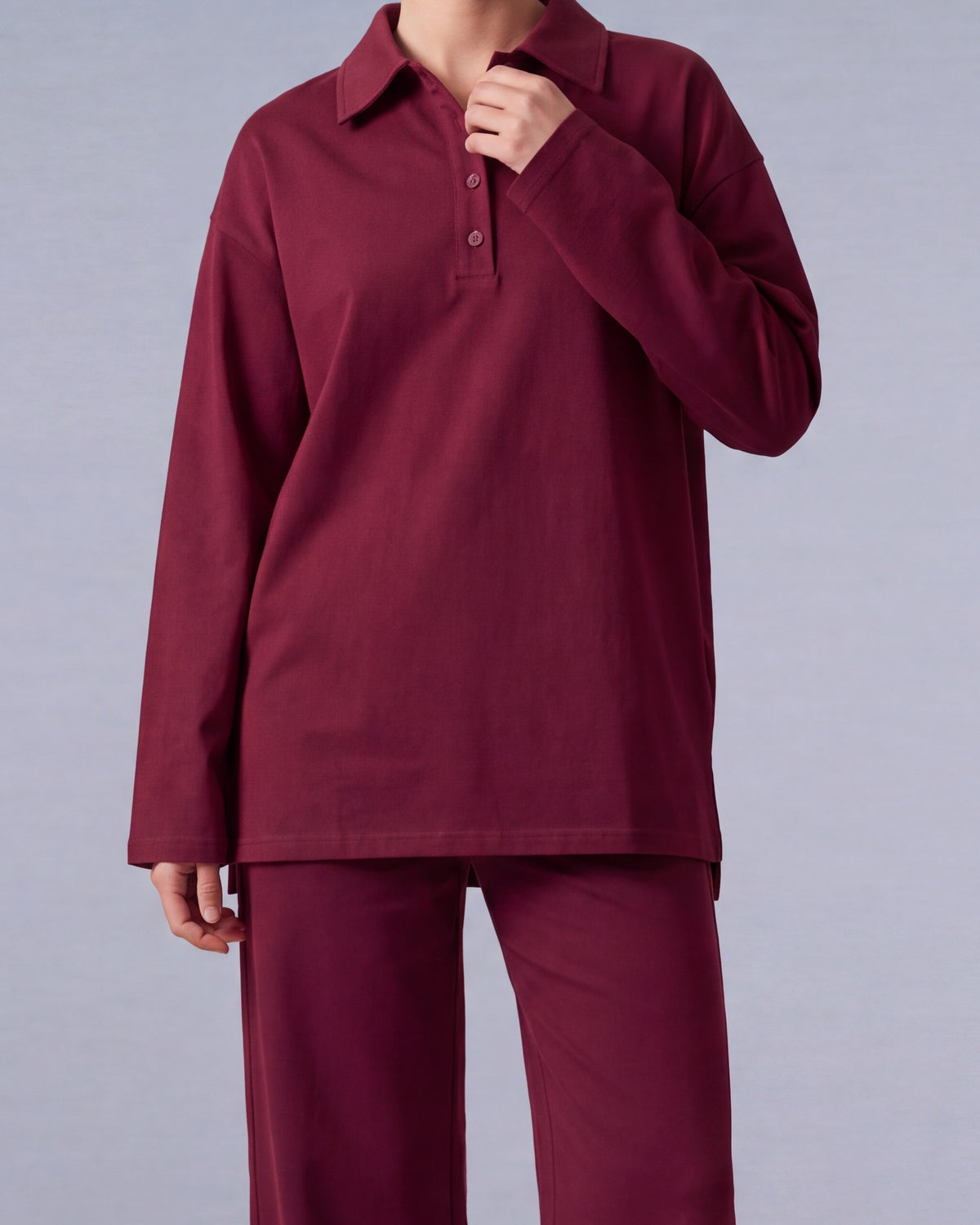 Ligne Polo Labelnou : polo femme manches longues, coloris bordeaux