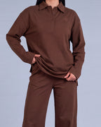 Ligne Polo Labelnou : polo femme manches longues, coloris marron (brown)
