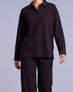 Ligne Polo Labelnou : polo femme manches longues, coloris noir