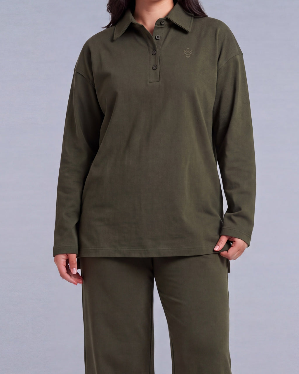 Ligne Polo Labelnou : polo femme manches longues, coloris vert militaire