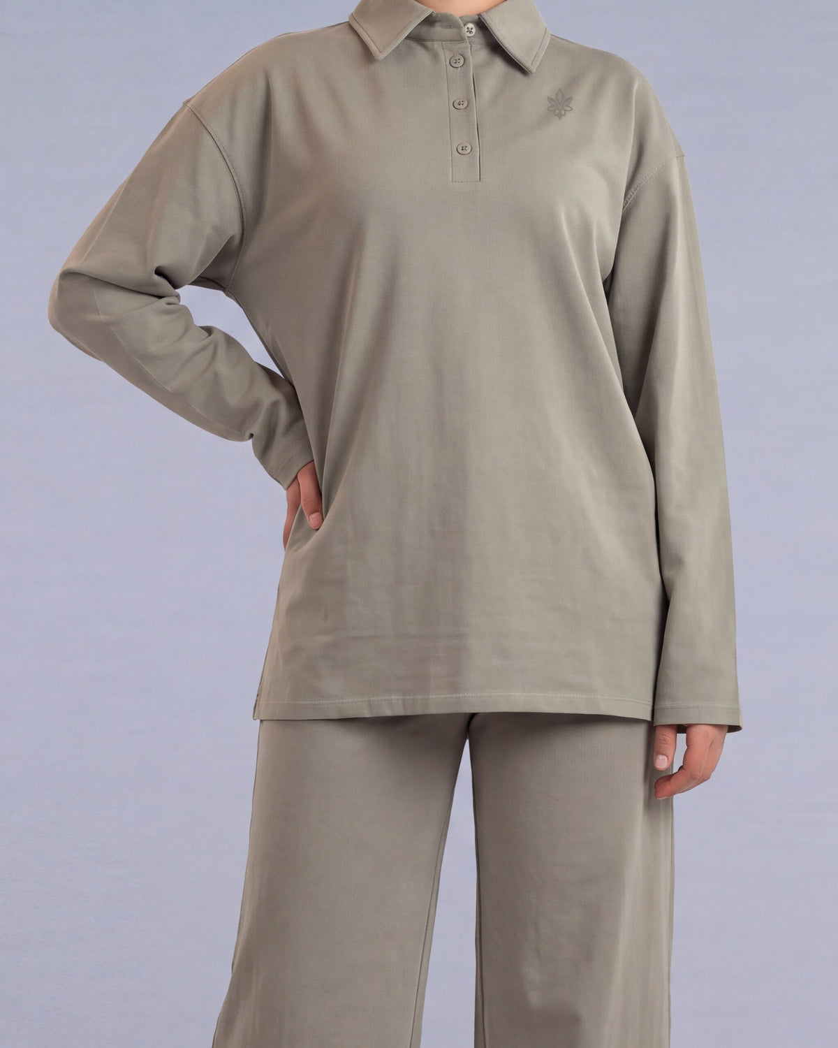 Ligne Polo Labelnou : polo femme manches longues, coloris vert sauge