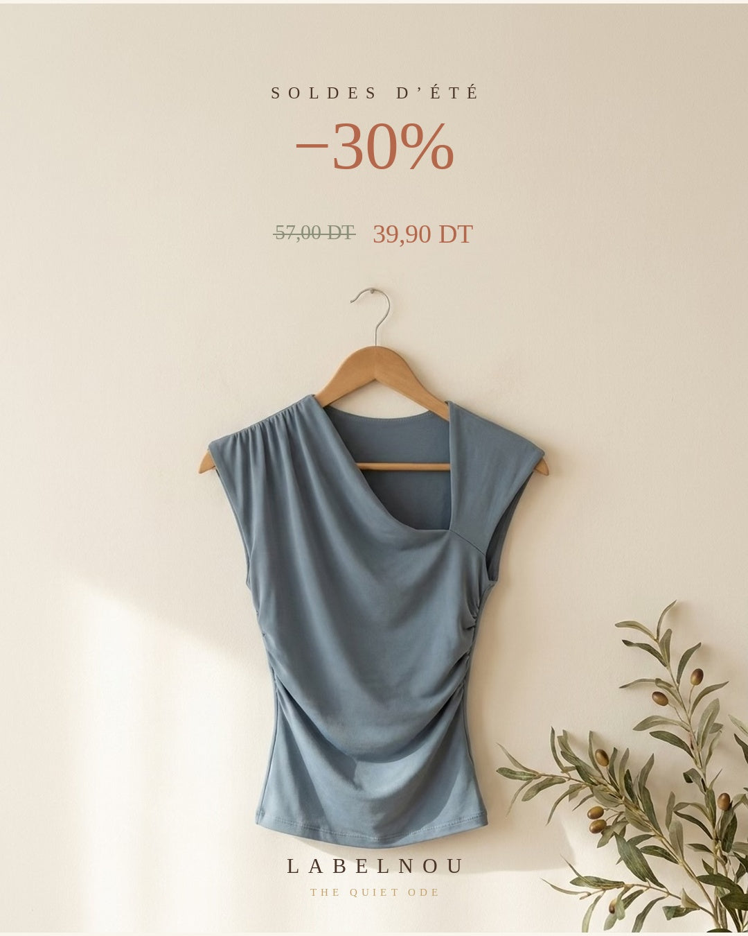 Soldes d'été Labelnou : top Lyra The Quiet Ode à -30%, 39,90 DT au lieu de 57,00 DT