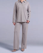 Vispolo Set Labelnou : polo manches longues et pantalon large femme, coloris gris